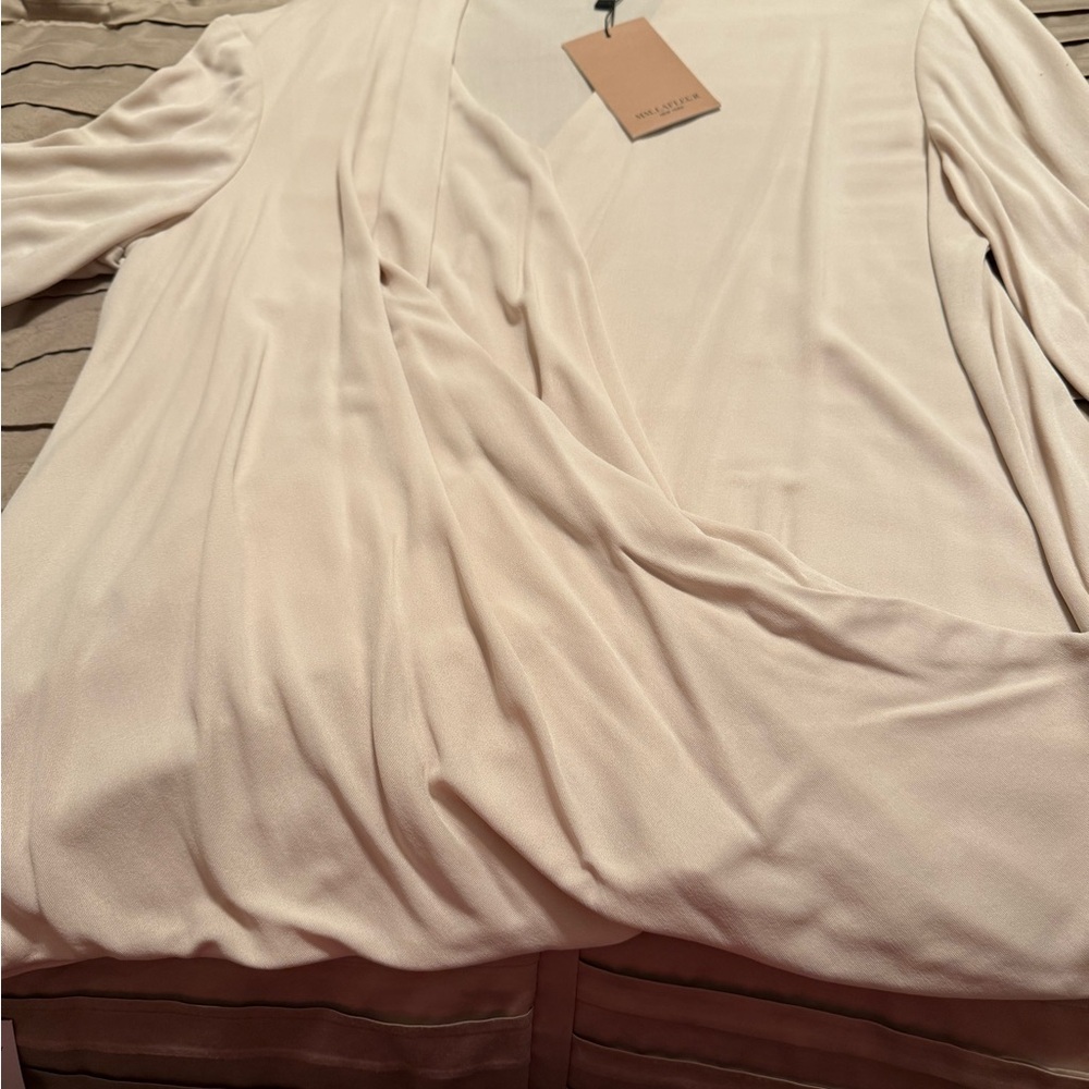 MM.LaFleur Blush Cream Wrap-Style Blouse